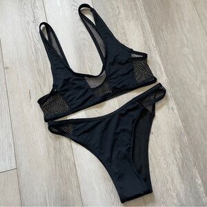 Sunny Co Bikini Swimsuit NWOT fishnet mesh cheeky womens Black small sexy beach
